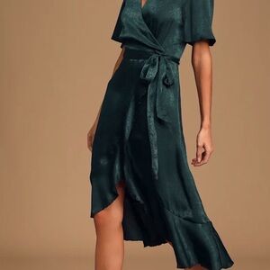 Lulu's Forest Green High Low Wrap Dress